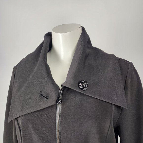 Samuel Dong Black Ribbed Knit Patchwork Zip Up Jacket Size M - Picture 2 of 10